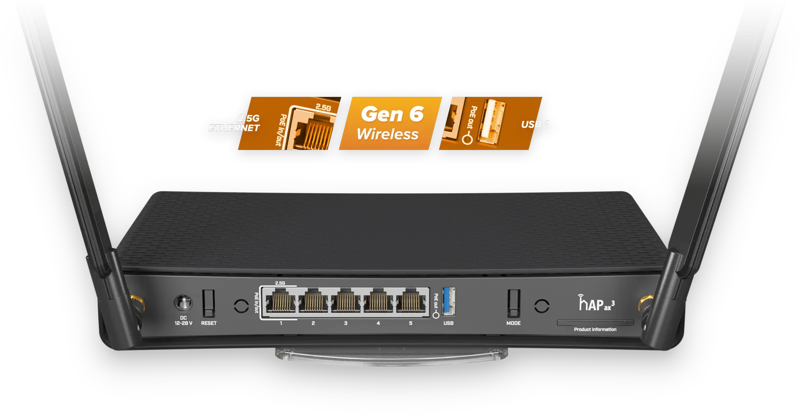 MikroTik hAP ax³ cihazının yan görünümü