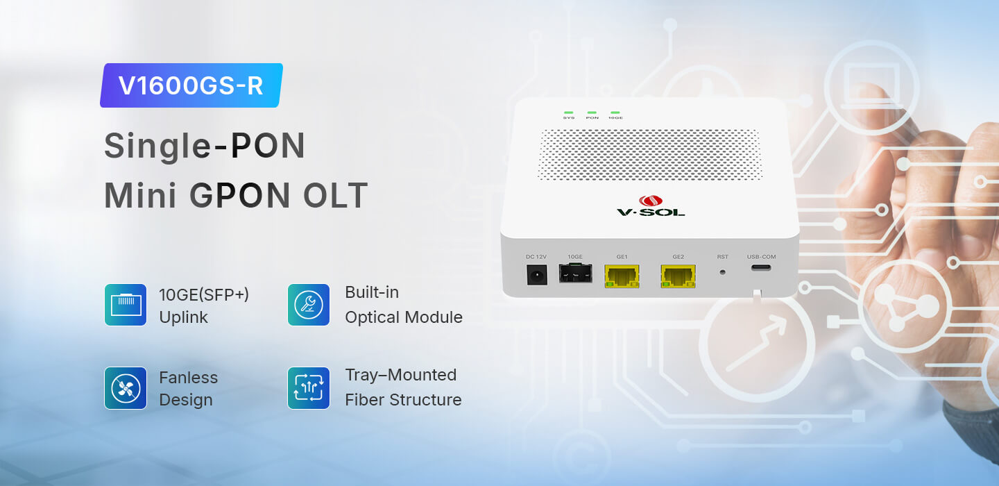 V-SOL V1600GS-R cihazının RJ45 ve SFP+ uplink portları