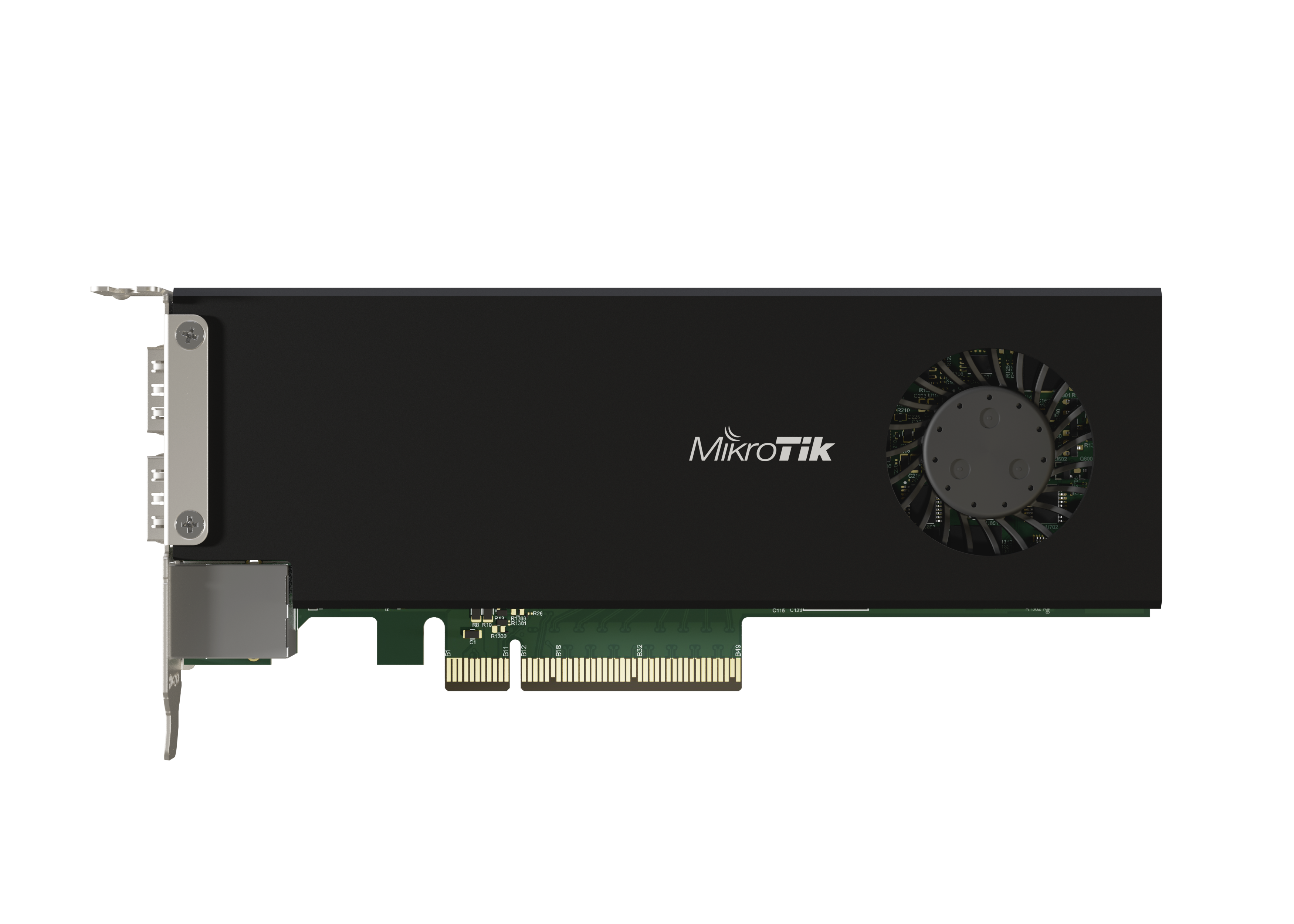 MikroTik CCR2004-1G-2XS-PCIe cihazının üst görünümü