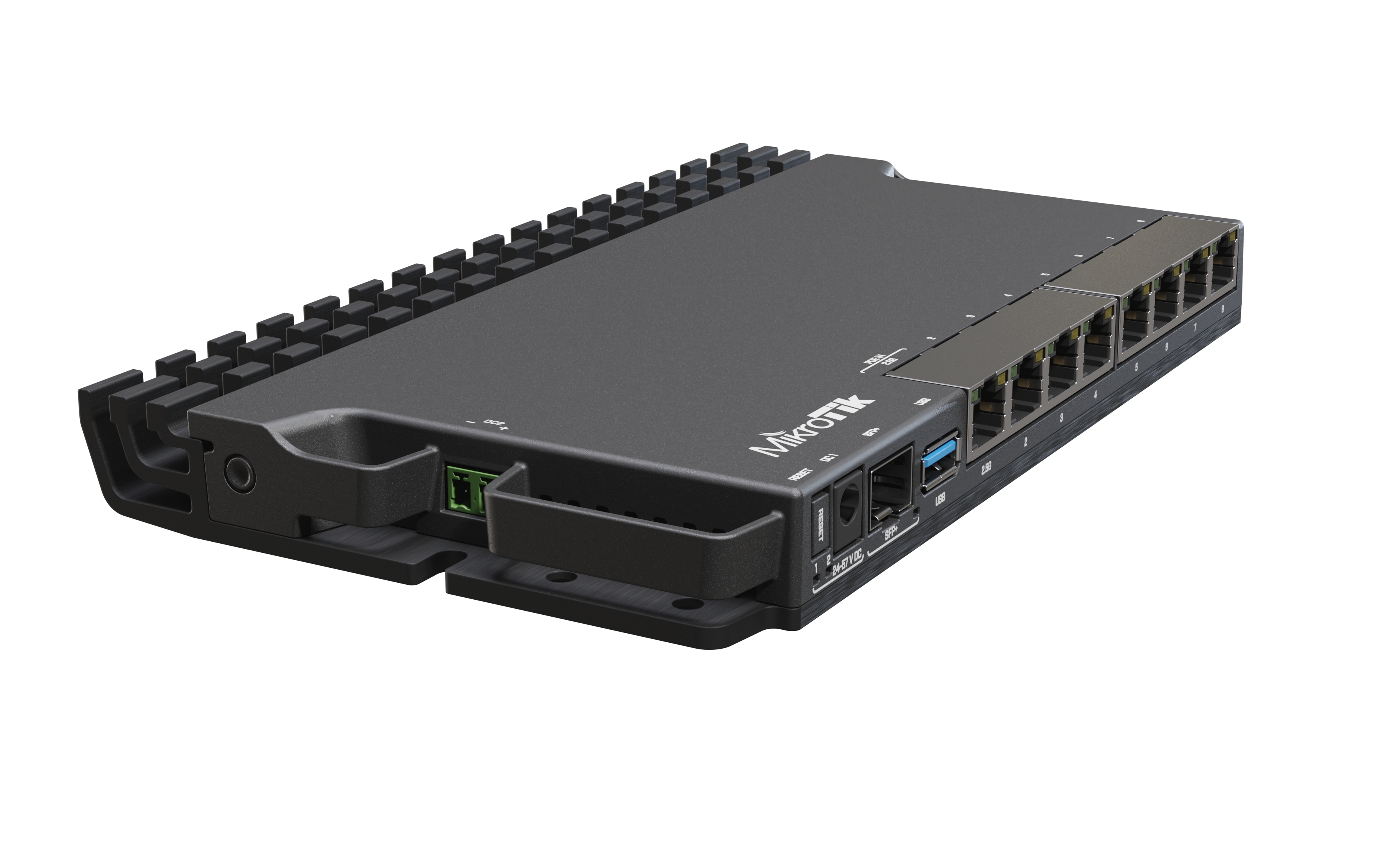 MikroTik RB5009UG+S+IN'in yan görünümü ve boyut karşılaştırması