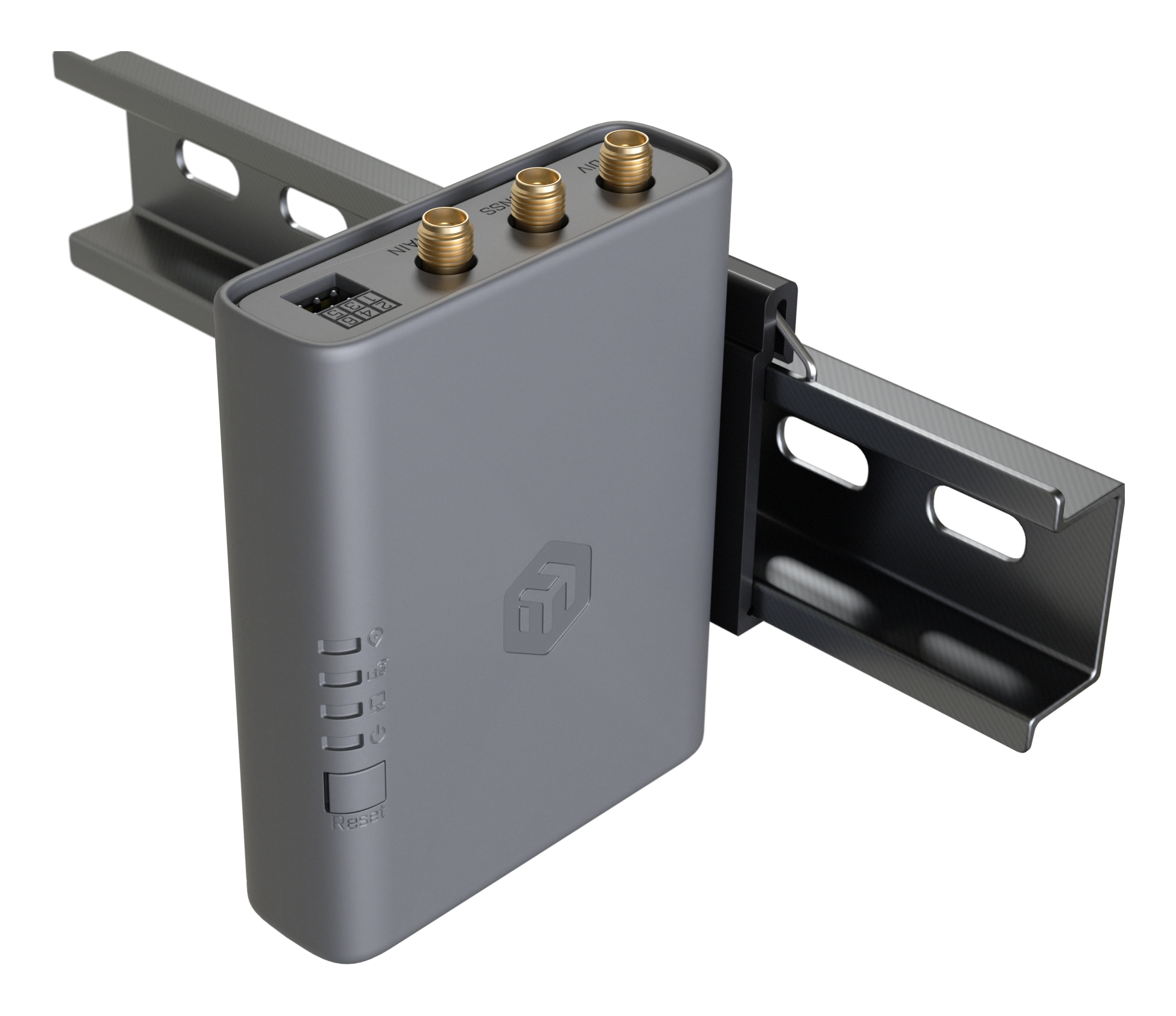 MikroTik logosunun yer aldığı standart tipik cihaz görünümü.