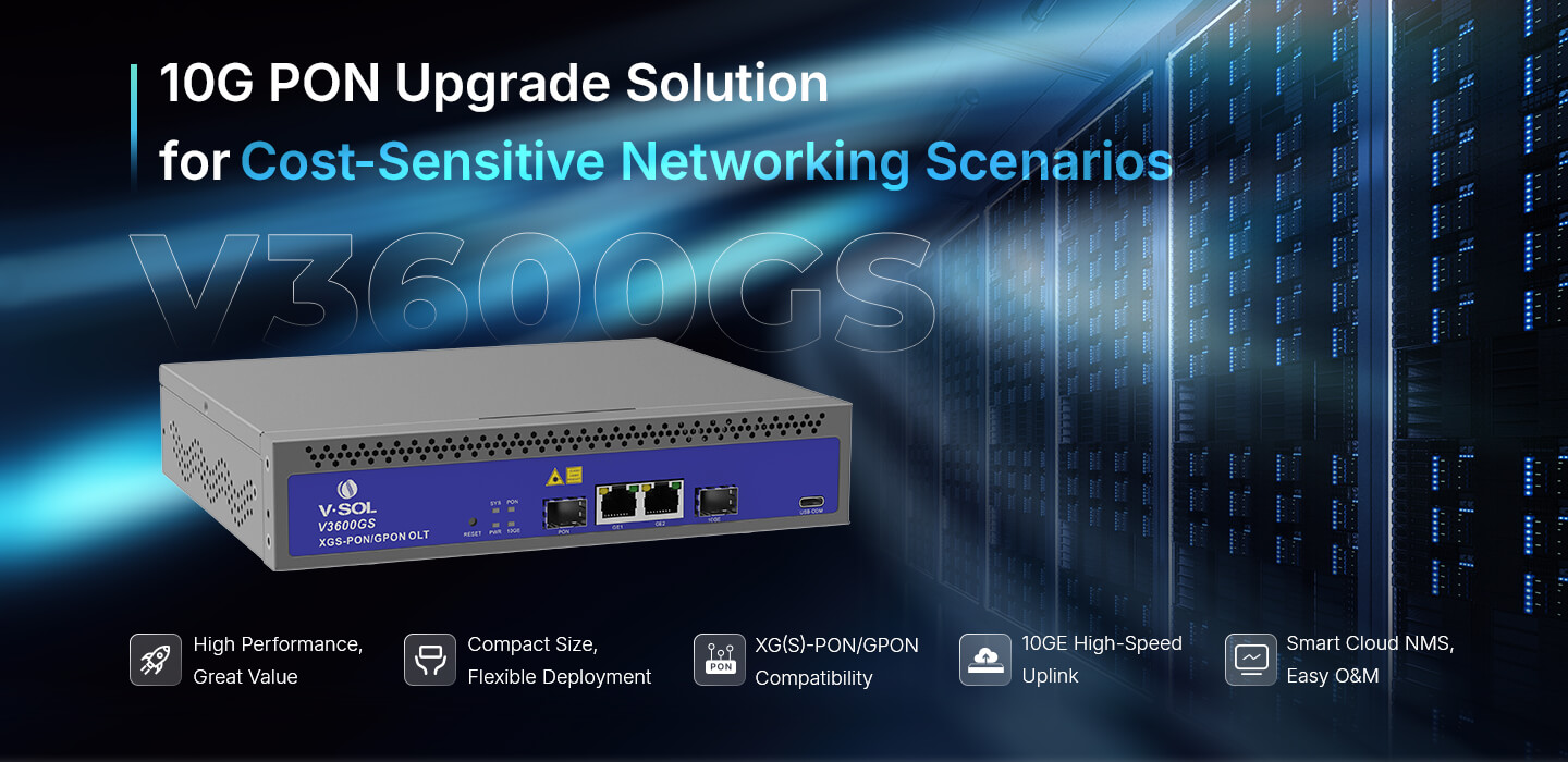V-SOL V3600GS OLT cihazının teknik özellik etiketi - performans ve uyumluluk bilgileri