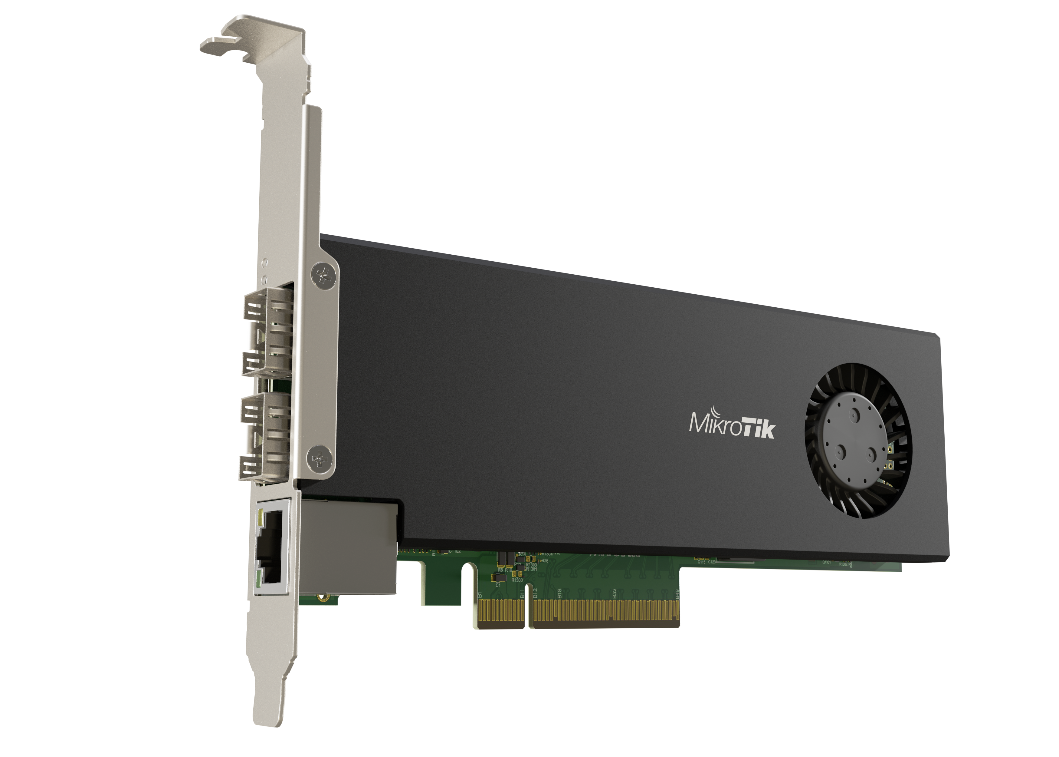 MikroTik CCR2004-1G-2XS-PCIe cihazının yan görünümü